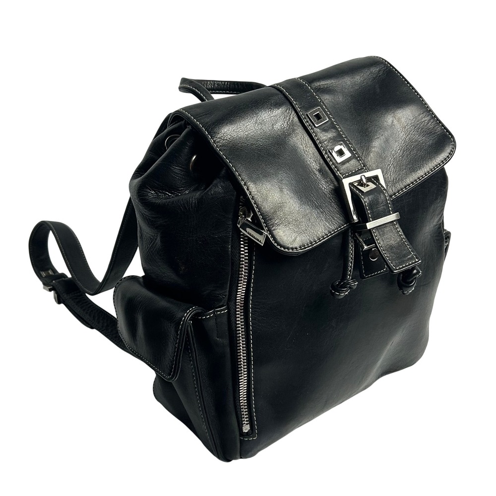 Perlina Black Genuine Leather Backpack Vintage 90s Buckle Moto Y2K Bag